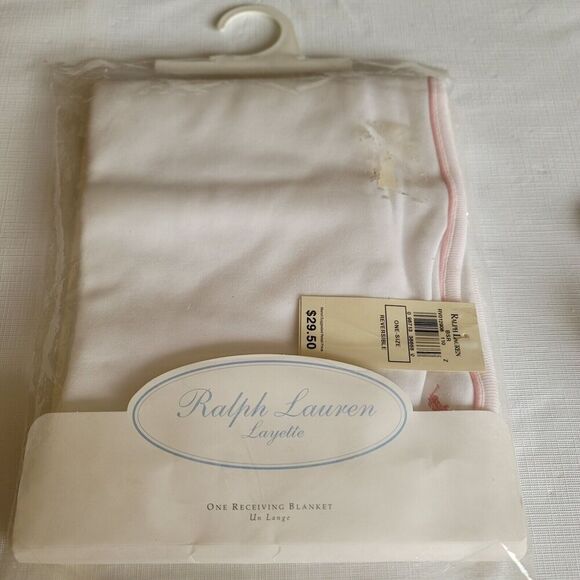 Ralph Lauren Other - Ralph Lauren Layette White Pink newborn baby receiving blanket 100% cotton VTG